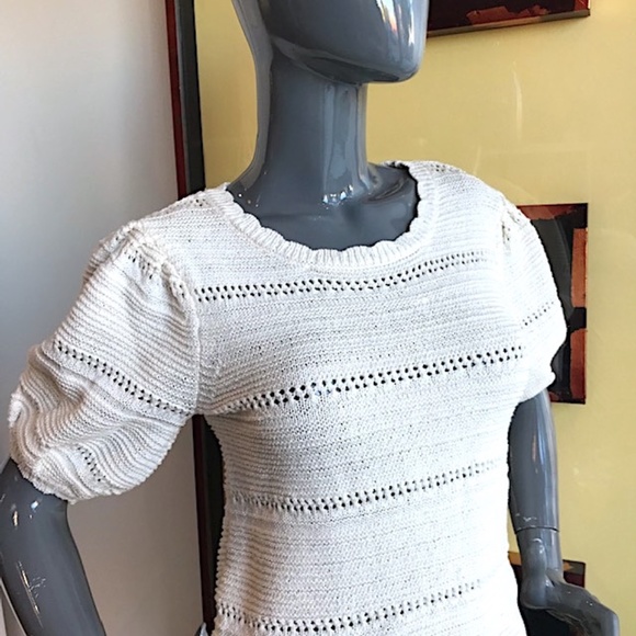 HOUSE OF HARLOW Pointelle Knit Puff-Sleeve Sweater NWOT/sz: S - Picture 4 of 12